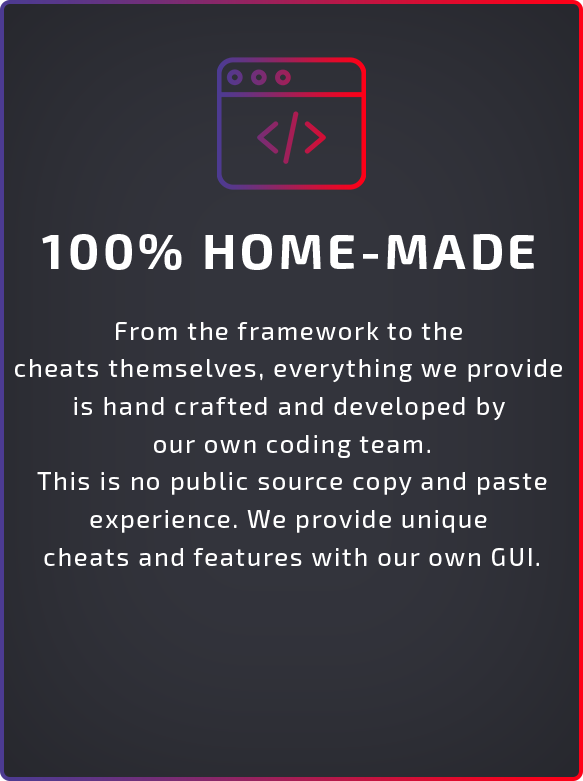 Our cheats are lovingly crafted by our development team in-house using all our own code